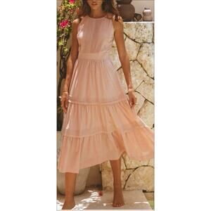 Pampelone Fairy Midi Dress Womens Small Pink Tiered Resort Cottagecore‎ Romantic